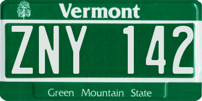 VT license plate ZNY142