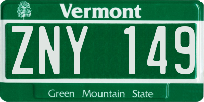 VT license plate ZNY149