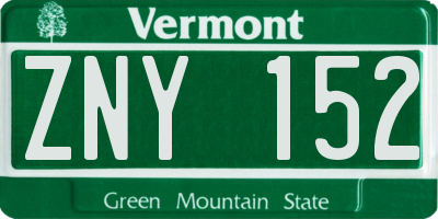 VT license plate ZNY152