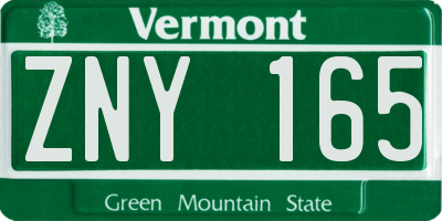 VT license plate ZNY165
