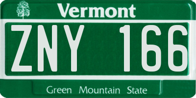 VT license plate ZNY166