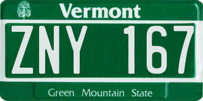 VT license plate ZNY167