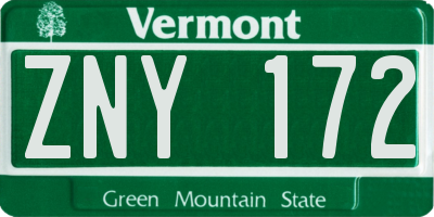 VT license plate ZNY172