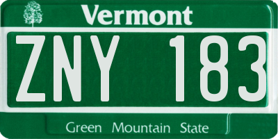 VT license plate ZNY183