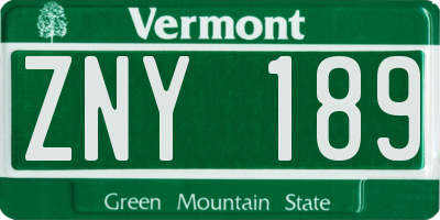 VT license plate ZNY189