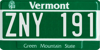 VT license plate ZNY191