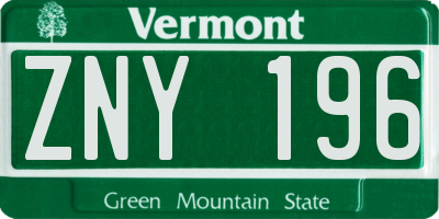VT license plate ZNY196