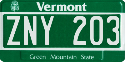 VT license plate ZNY203