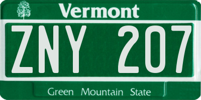 VT license plate ZNY207