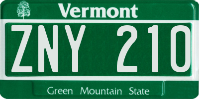 VT license plate ZNY210