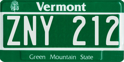 VT license plate ZNY212