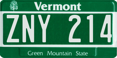 VT license plate ZNY214