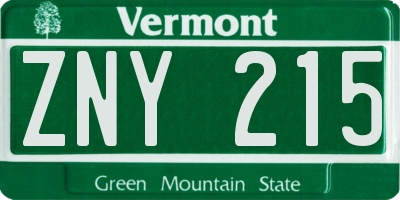 VT license plate ZNY215