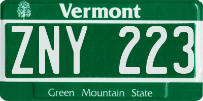 VT license plate ZNY223