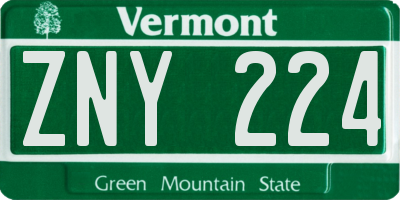 VT license plate ZNY224