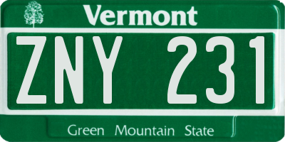 VT license plate ZNY231
