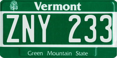 VT license plate ZNY233