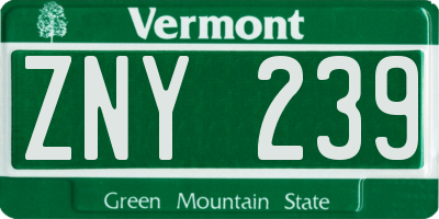 VT license plate ZNY239