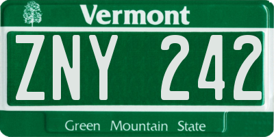VT license plate ZNY242