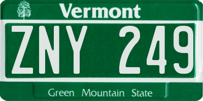 VT license plate ZNY249