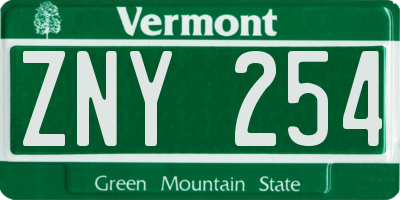 VT license plate ZNY254
