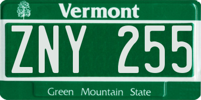 VT license plate ZNY255