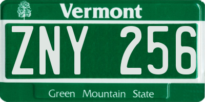 VT license plate ZNY256