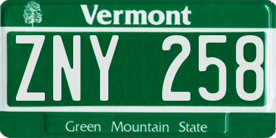 VT license plate ZNY258