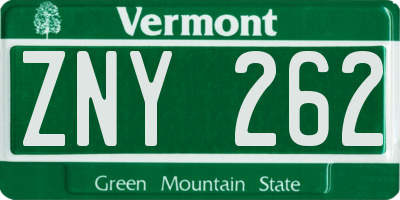 VT license plate ZNY262