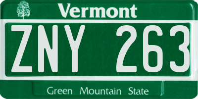 VT license plate ZNY263