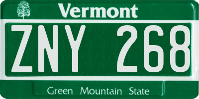 VT license plate ZNY268