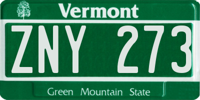 VT license plate ZNY273