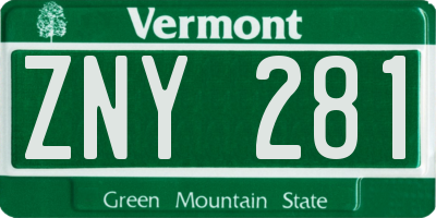VT license plate ZNY281