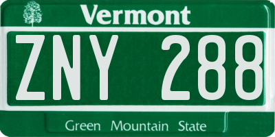 VT license plate ZNY288