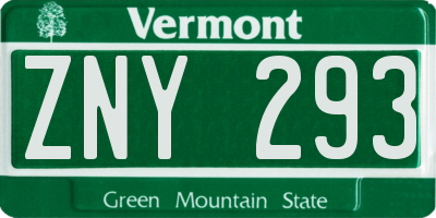 VT license plate ZNY293