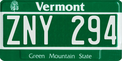 VT license plate ZNY294