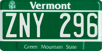 VT license plate ZNY296