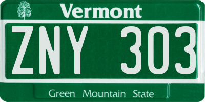 VT license plate ZNY303