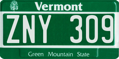 VT license plate ZNY309