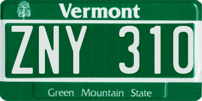 VT license plate ZNY310
