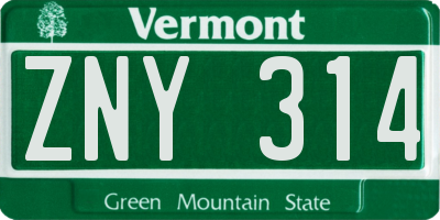 VT license plate ZNY314