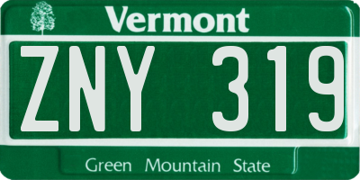 VT license plate ZNY319