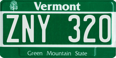 VT license plate ZNY320