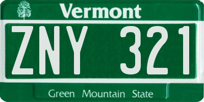 VT license plate ZNY321