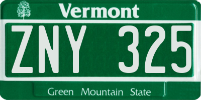VT license plate ZNY325