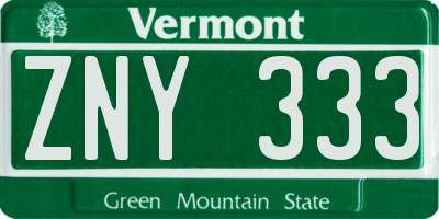 VT license plate ZNY333