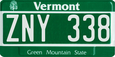 VT license plate ZNY338