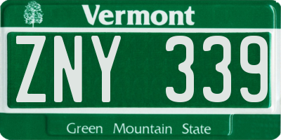 VT license plate ZNY339