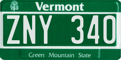 VT license plate ZNY340