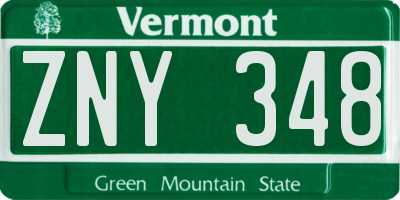 VT license plate ZNY348